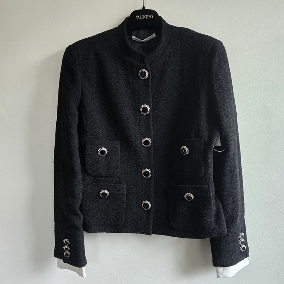 New Alessandra Rich Tailored Tweed Decorative Button Black Evening Jacket NWT - Picture 9 of 16